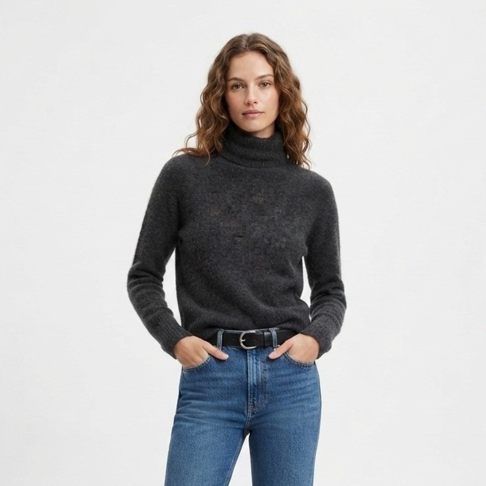Saks Fifth Avenue Cashmere Turtleneck Sweater Charcoal Grey Medium